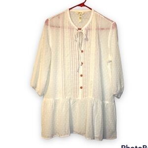 𝅺MATILDA Jane Light Way Swiss Dot Semi-Sheer Off-White Top M